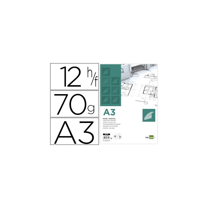 Papier calque liderpapel a3 297x420mm 70g sachet 12 feuilles
