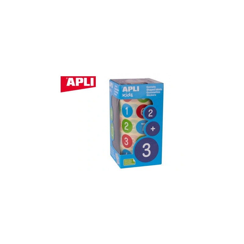 Gommette apli kids enlevable ronde 20mm 123 majuscules multicolores rouleau 900 unités