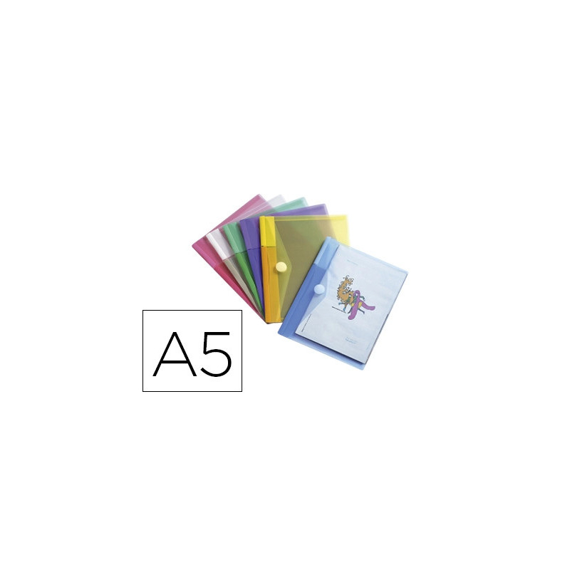 Pochette enveloppe tarifold a5 polypropylène transparent coloris assortis sachet 6 unités