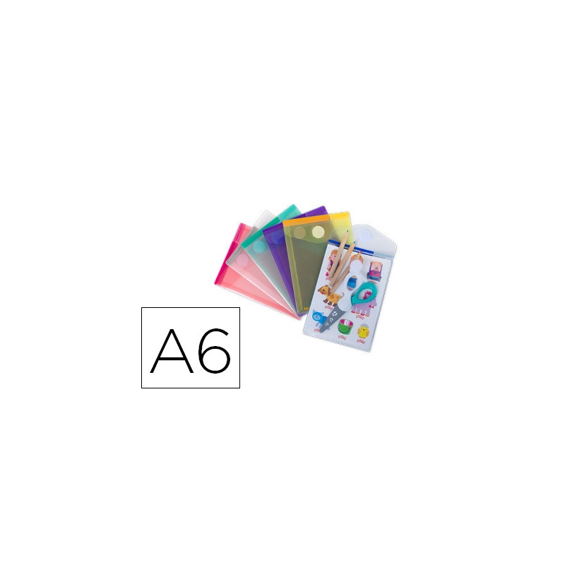 Pochette enveloppe tarifold a6 portrait polypropylène transparent coloris assortis sachet 6 unités