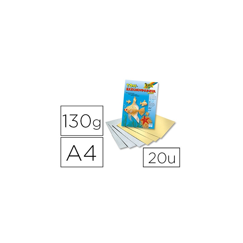 Papier à dessin teinté folia din a4 130g/m2 coloris or et argent bloc de 10 unités