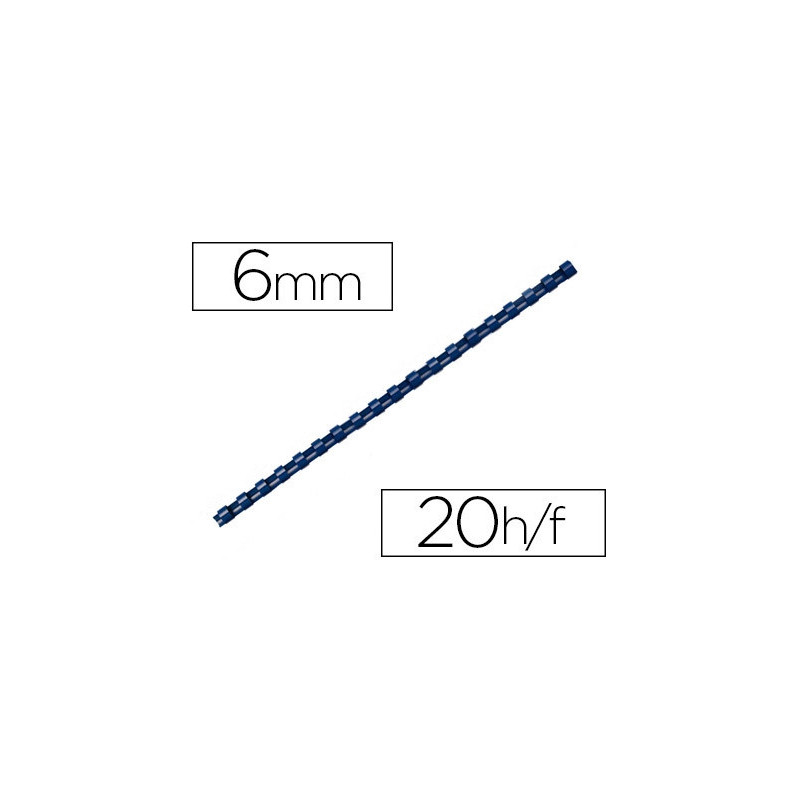 Anneau plastique à relier fellowes dos rond capacité 20f 6mm diamètre 300mm longueur coloris bleu boîte 100 unités