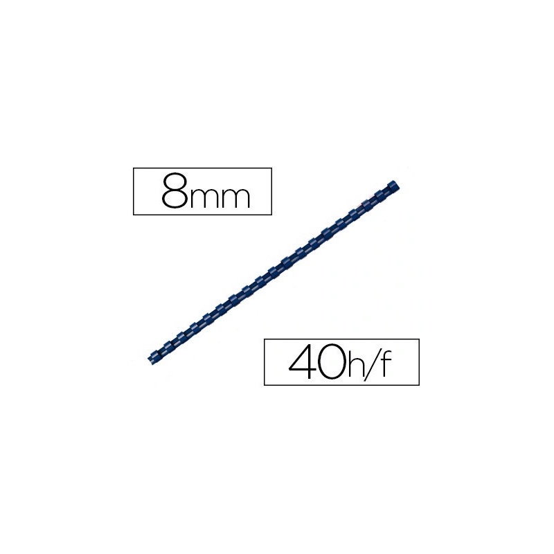 Anneau plastique à relier fellowes dos rond capacité 40f 8mm diamètre 300mm longueur coloris bleu boîte 100 unités