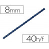 Anneau plastique à relier fellowes dos rond capacité 40f 8mm diamètre 300mm longueur coloris bleu boîte 100 unités