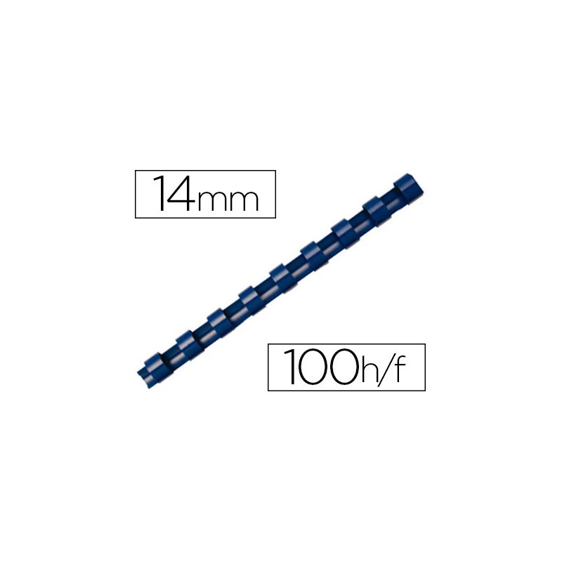 Anneau plastique à relier fellowes dos rond capacité 100f 14mm diamètre 300mm longueur coloris bleu boîte 100 unités