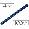 Anneau plastique à relier fellowes dos rond capacité 100f 14mm diamètre 300mm longueur coloris bleu boîte 100 unités