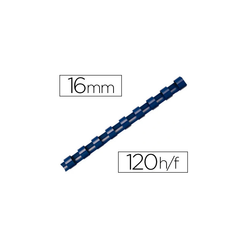 Anneau plastique à relier fellowes dos rond capacité 120f 16mm diamètre 300mm longueur coloris bleu boîte 100 unités
