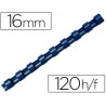 Anneau plastique à relier fellowes dos rond capacité 120f 16mm diamètre 300mm longueur coloris bleu boîte 100 unités