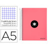 Cahier spirale antartik a5 240p 90g remborde quadrillage 5mm microperfore 5 bandes 6 trous coloris corail