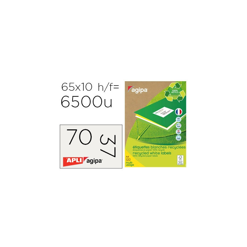 Etiquette adhesive apli agipa multi-usage 38x21.2mm recyclée acrylique boîte 6500 unités