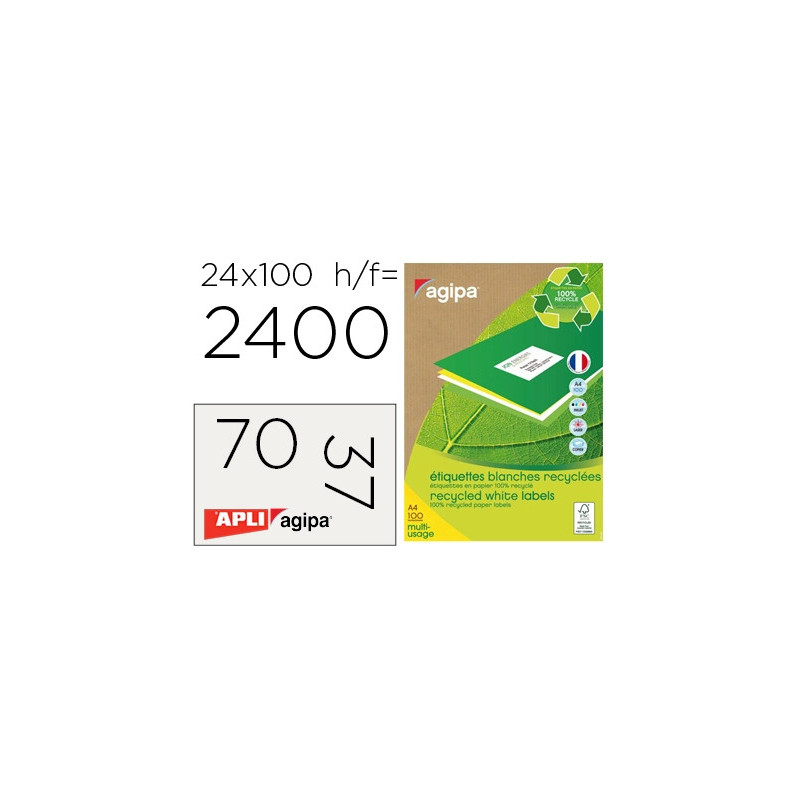 Etiquette adhesive apli agipa multi-usage 70x37mm recyclée acrylique boîte 2400 unités