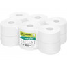 Papier hygiénique jumbo 180m center feed ouate blanche recyclée écolabel 2 plis rouleau 720 feuilles paquet 12 rouleaux