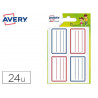 Étiquette scolaire avery lignes bleues et rouges adhésif permanent 36x56mm sachet 24 unités