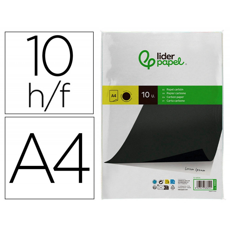 Papier carbone liderpapel film noir format a4 boîte de 10 feuilles