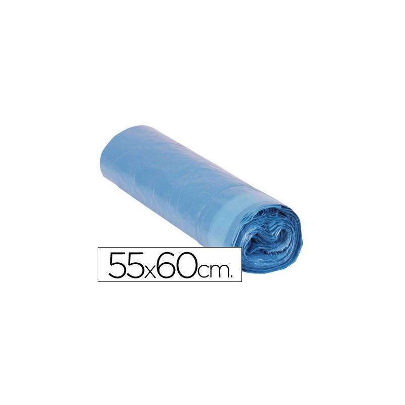 Sac poubelle domestique 55x60cm liens coulissants calibre 120 capacité 23l coloris bleu rouleau 20 unités