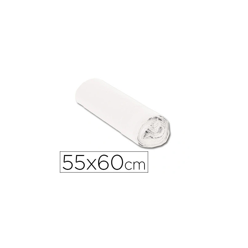 Sac poubelle domestique 55x60cm liens coulissants calibre 120 capacité 23l coloris blanc rouleau 15 unités
