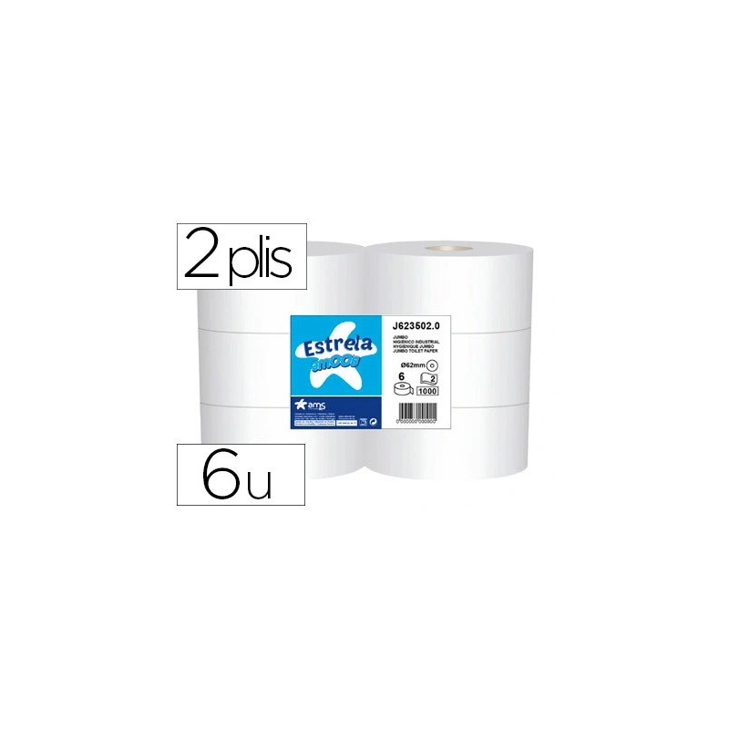Papier hygiénique amoos jumbo 2 plis 350m paquet 6 rouleaux