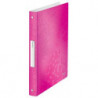 LEITZ Classeur 4 anneaux Ø25 WOW en polypropylène. Dos 30mm, coloris Rose.