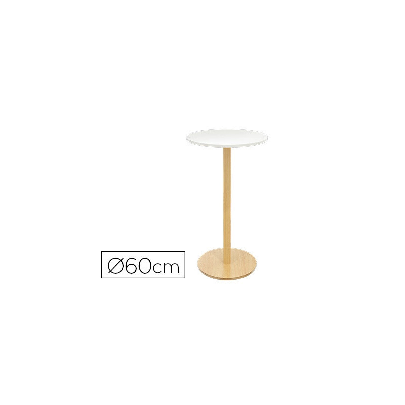 Guéridon paperflow diamètre 60cm hauteur 110cm coloris pied sapin plateau blanc