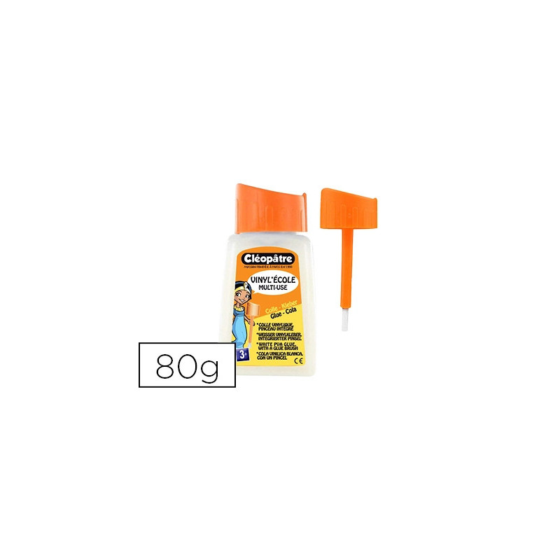 Colle vinylique cléopâtre vinyl'école flacon 80g avec pinceau incorporé