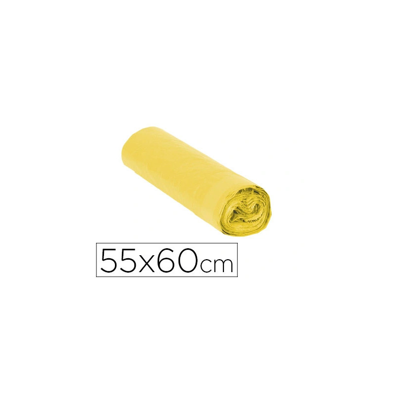 Sac poubelle domestique 55x60cm liens coulissants calibre 120 capacité 23l coloris jaune rouleau 15 unités