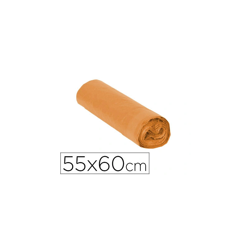 Sac poubelle domestique 55x60cm liens coulissants calibre 120 capacité 23l coloris orange rouleau 15 unités