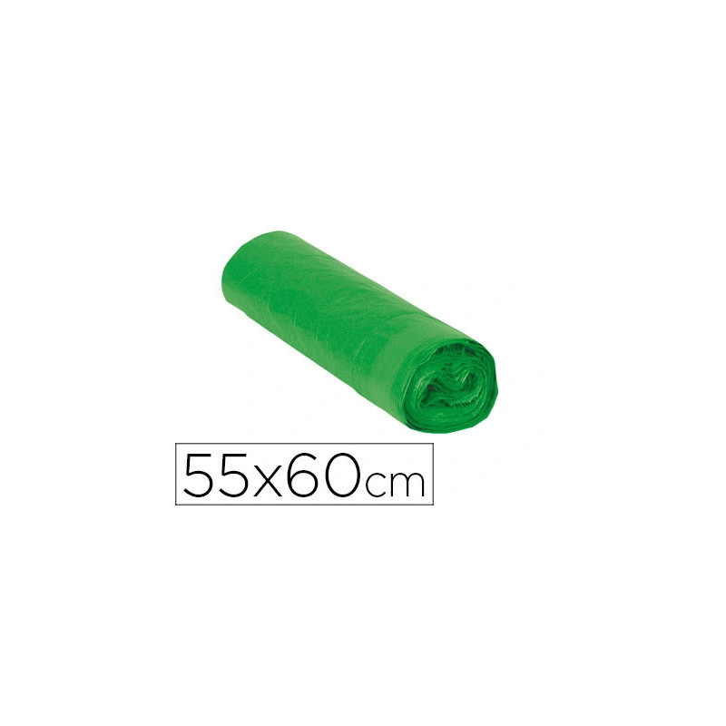 Sac poubelle domestique 55x60cm liens coulissants calibre 120 capacité 23l coloris vert rouleau 15 unités