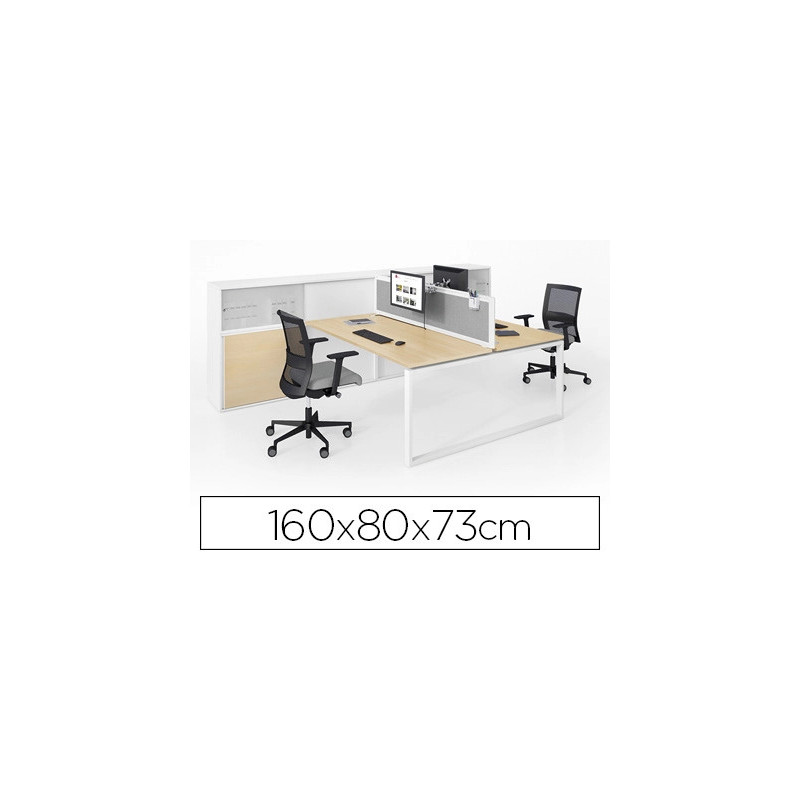 Table de bureau eol conect rectangulaire 160x80cm décor chêne clair sur pieds arche fixe