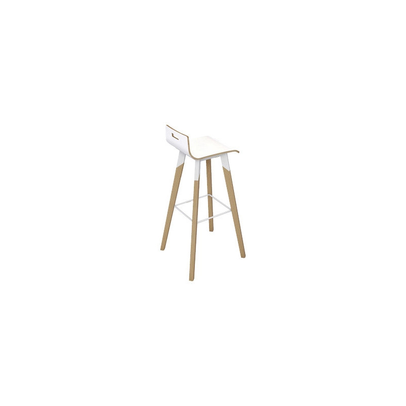 Tabouret eol evasion avec poignée de préhension assise et dossier hêtre blanc piètement hêtre naturel vernis