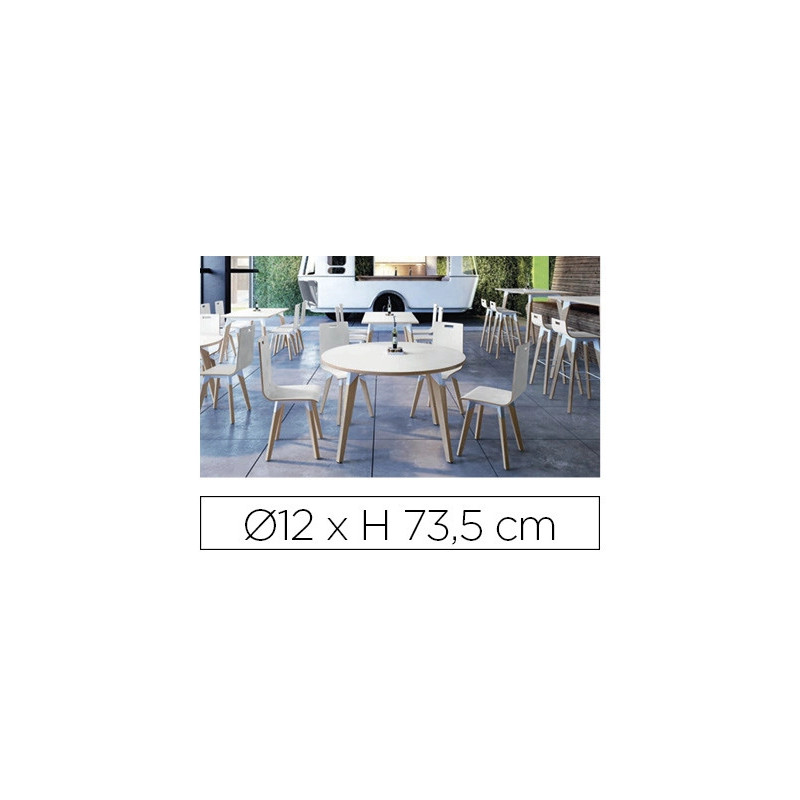 Table eol evasion plateau stratifié épaisseur 2.5cm diamètre 120cm hauteur 73.5cm coloris blanc
