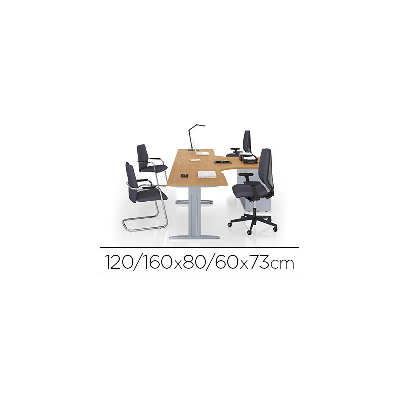 Bureau eol idol 90 degrés retour gauche 120/160x60/80cm finition aluminium décor chêne clair sur pieds fixes centrés