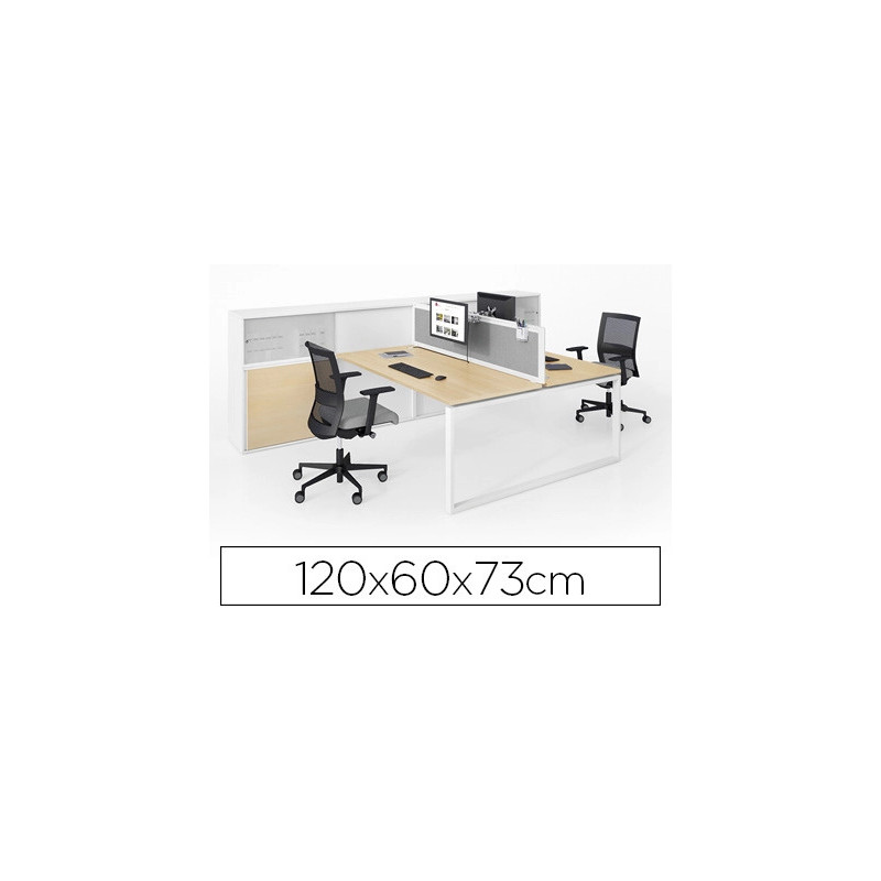 Retour suspendu eol conect rectangulaire 120x60cm décor chêne clair sur pieds arche fixe