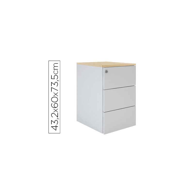 Caisson haut bureau eol 3 tiroirs profondeur 60cm en aluminium top décor chêne clair