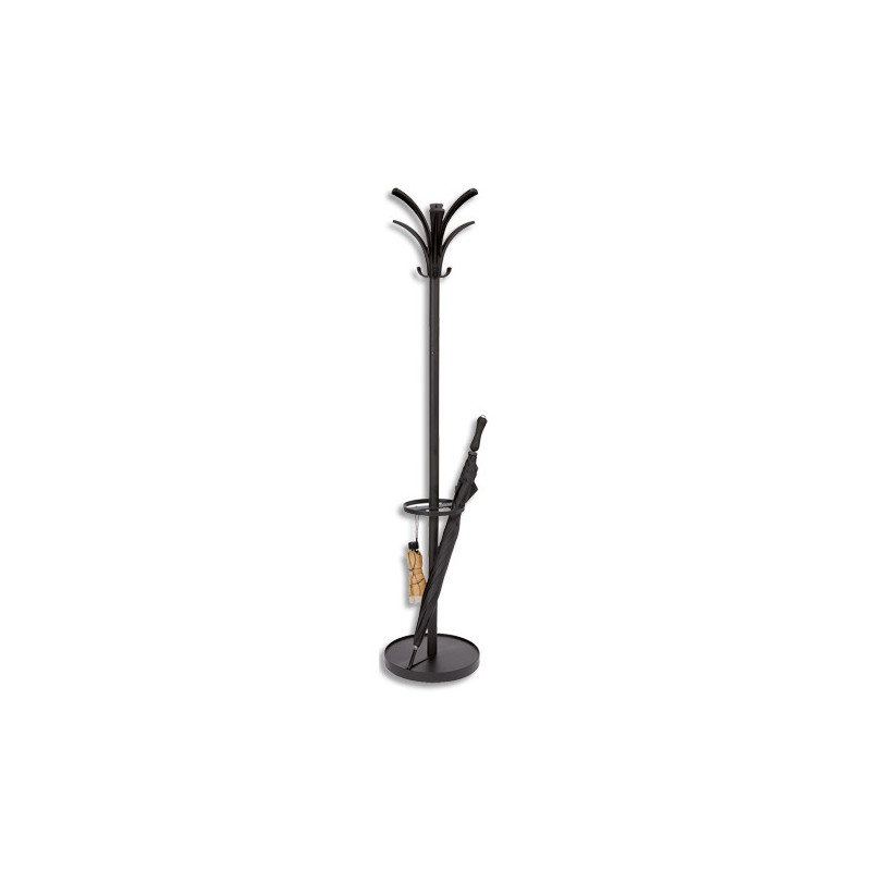 ALBA Portemanteau PMBrio en plastique et acier 6 patères, porte-parapluies - Socle D38, H175 cm Noir