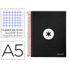 Cahier spirale antartik a5 240p 90g couverture rembordee quadrillage 5mm 6 trous coil-lock coloris noir