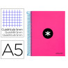 Cahier spirale antartik a5 240p 90g couverture rembordee quadrillage 5mm 6 trous coil-lock coloris rose fluo