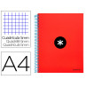 Cahier spirale antartik a4 240p 90g couverture rembordee quadrillage 5mm 4 trous coil-lock coloris rouge