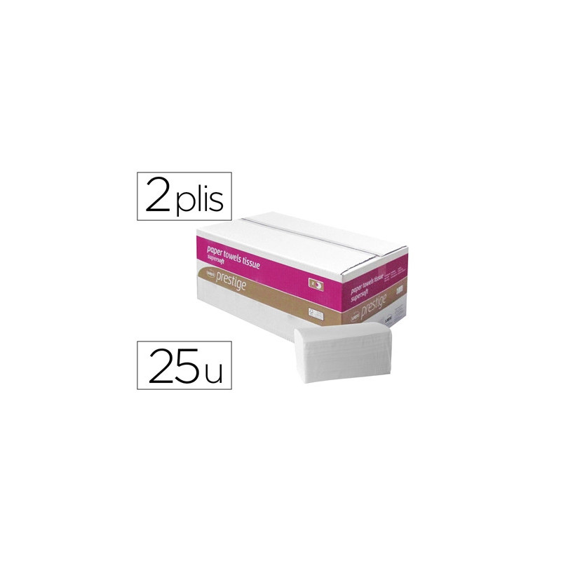 Essuie-mains cellulose haut de gamme 150 feuilles 2 plis 23x24cm paquet 25 unités