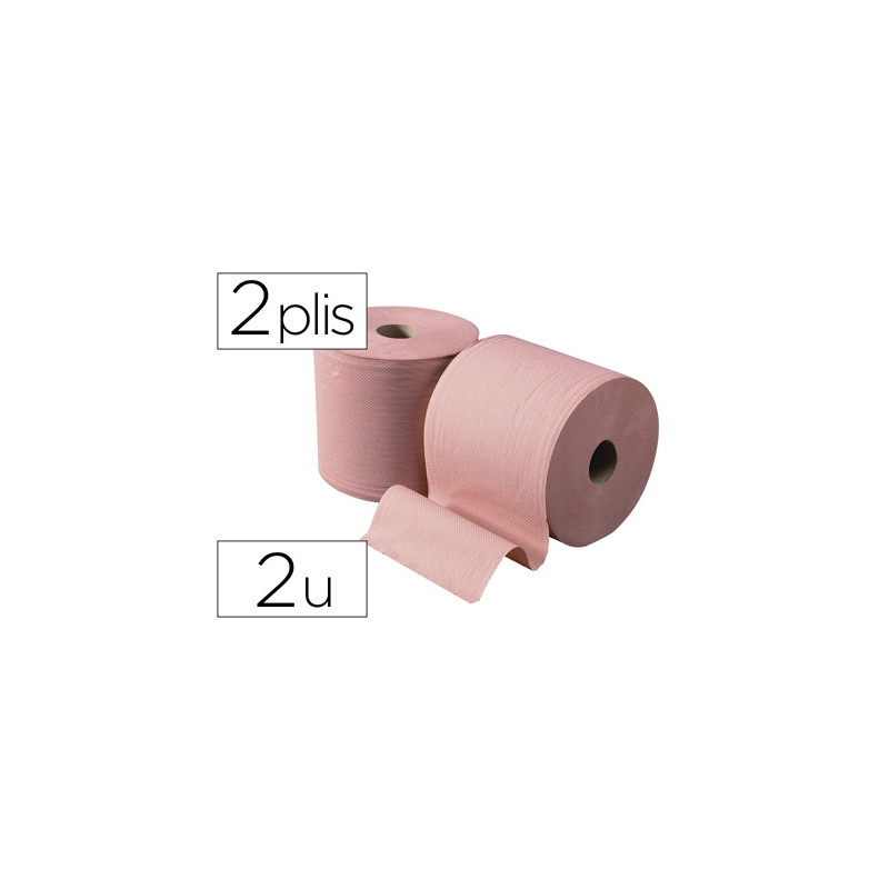 Bobine essuyage ouate chamois 1000 feuilles de 30cm 2 plis coloris saumon lot de 2 unites