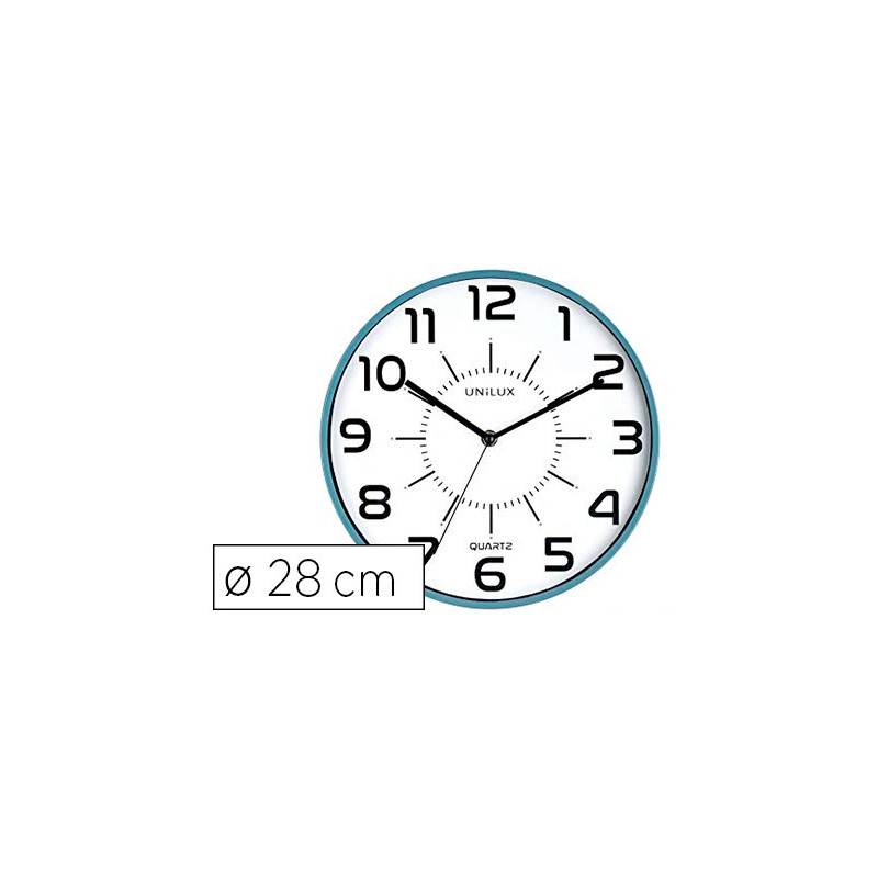 Horloge unilux pop quartz haute précision silencieuse pile 1,5v aa fournie diamètre 28cm lisibilité 30m bleu