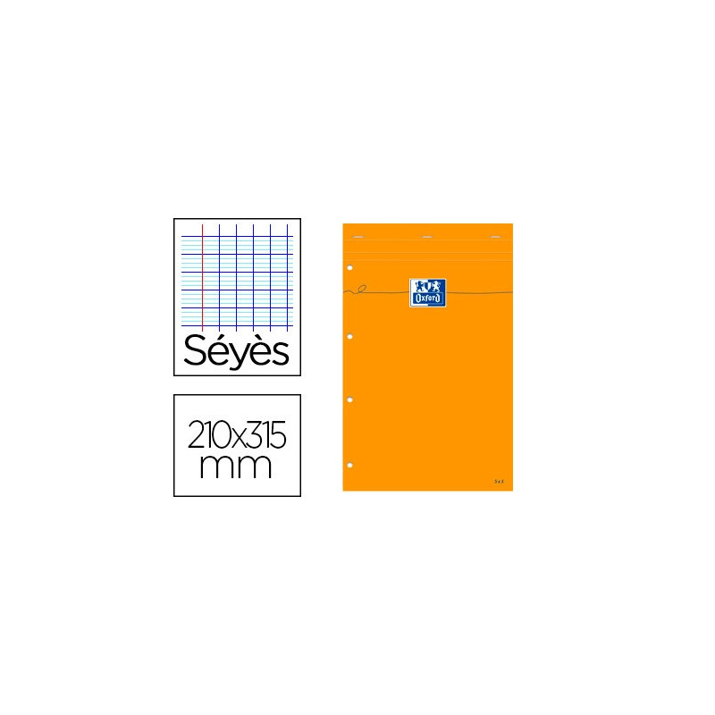 Bloc oxford orange a4 papier optik paper extra-blanc 80g couverture carte enduite 21x31,5cm 80 feuilles perforées séyès
