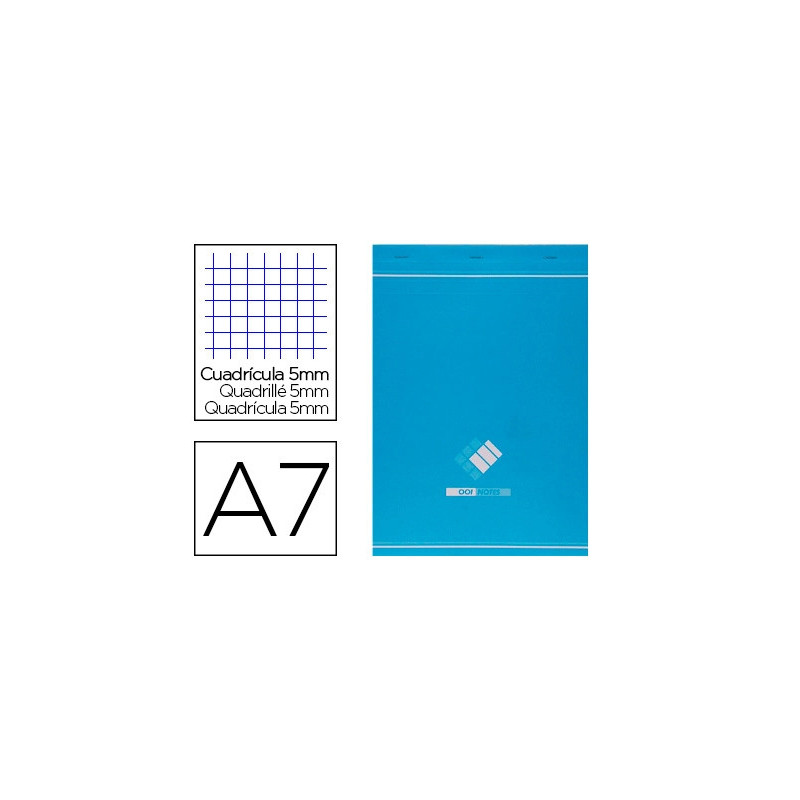 Bloc agrafé conquerant sept a7 7,4x10,5cm couverture pellicullée 100 feuilles détachables 60g 5x5mm coloris blanc