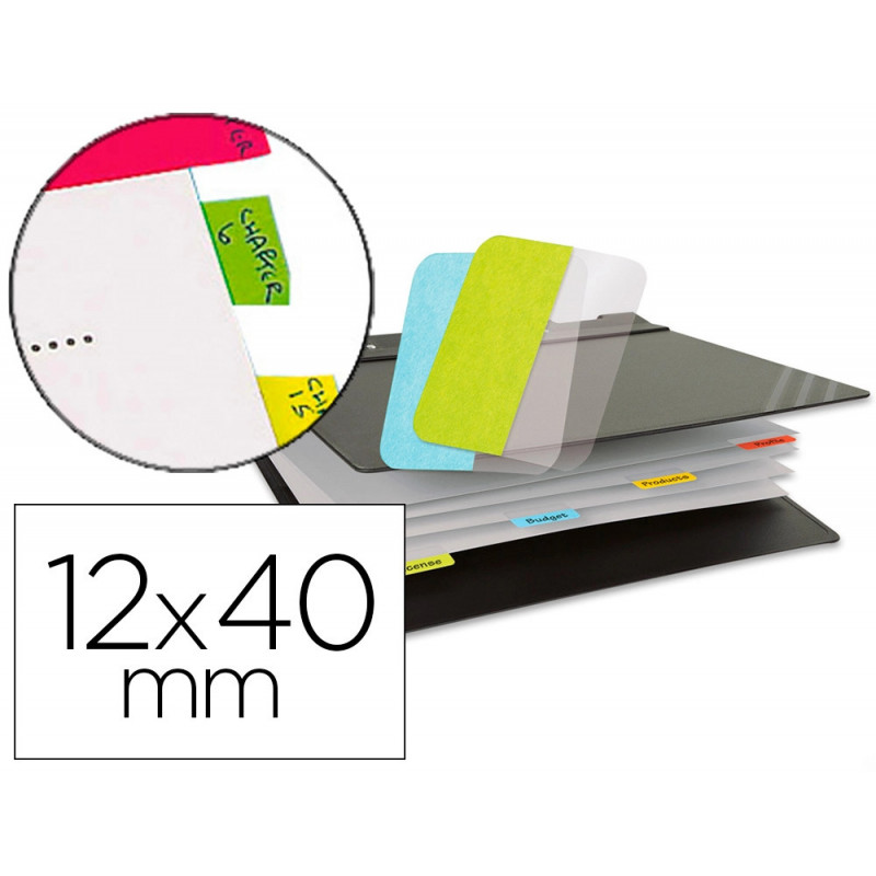 Marque-pages 3l index repositionnable semi-rigide 12x40mm 48f coloris assortis rouge jaune bleu vert