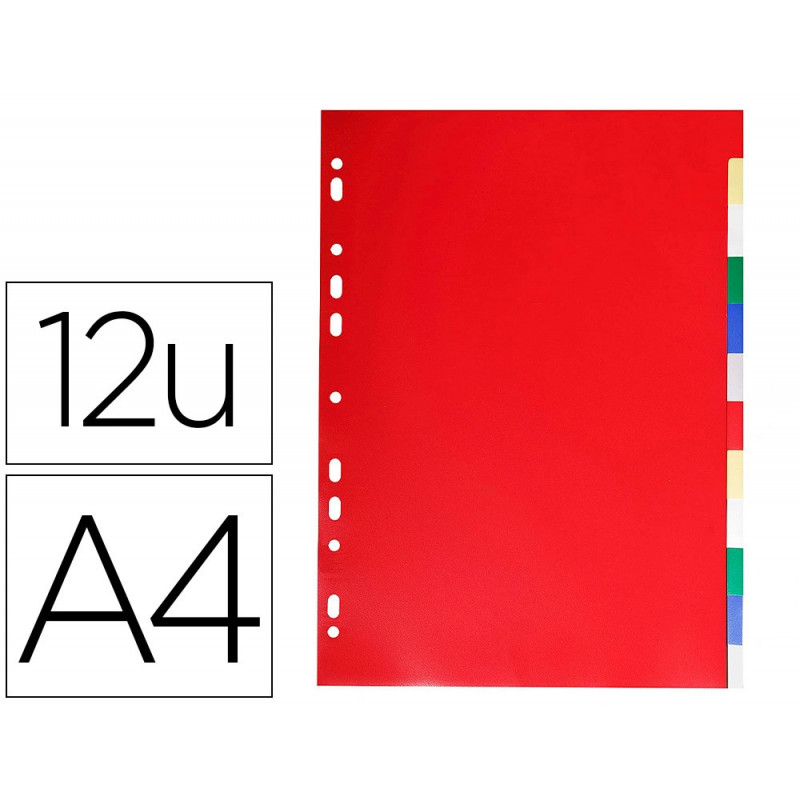 Intercalaire exacompta polypropylène 12/100e souple indéchirable 12 touches a4 coloris assortis