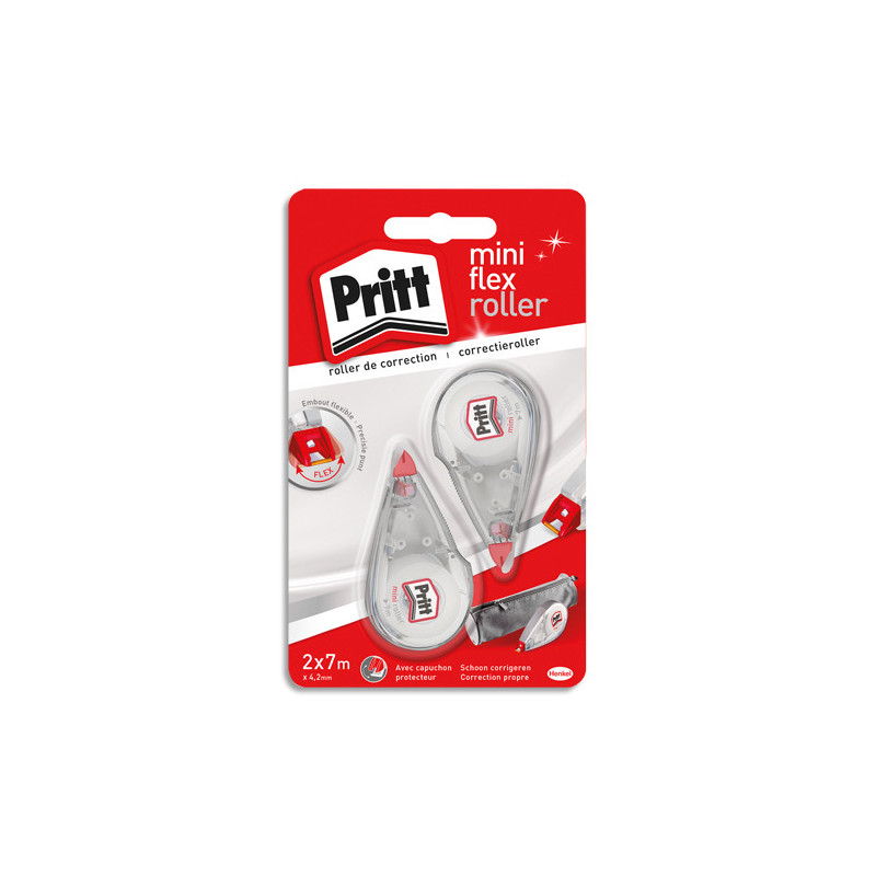 PRITT Blister de 2 MINI ROLLERS de correction frontal. Clapet de protection. Dimensions : 4,2mmx7m.