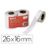 Étiquette adhésive apli agipa pour pince enlevable format 26x16mm coloris blanc rouleau 1000 unités lot de 6