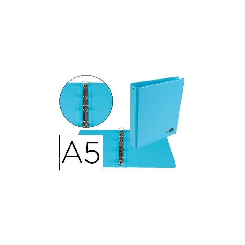 Classeur liderpapel 4 anneaux ronds 25mm a5 carton rembordé pvc coloris bleu ciel