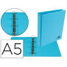 Classeur liderpapel 4 anneaux ronds 25mm a5 carton rembordé pvc coloris bleu ciel