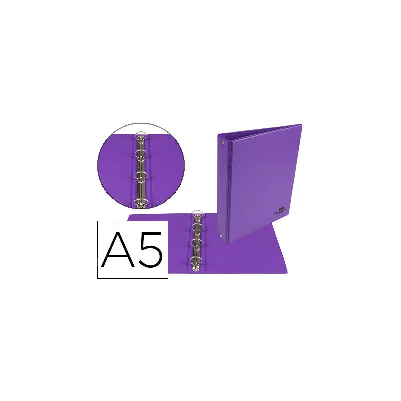 Classeur liderpapel 4 anneaux ronds 25mm a5 carton rembordé pvc coloris violet