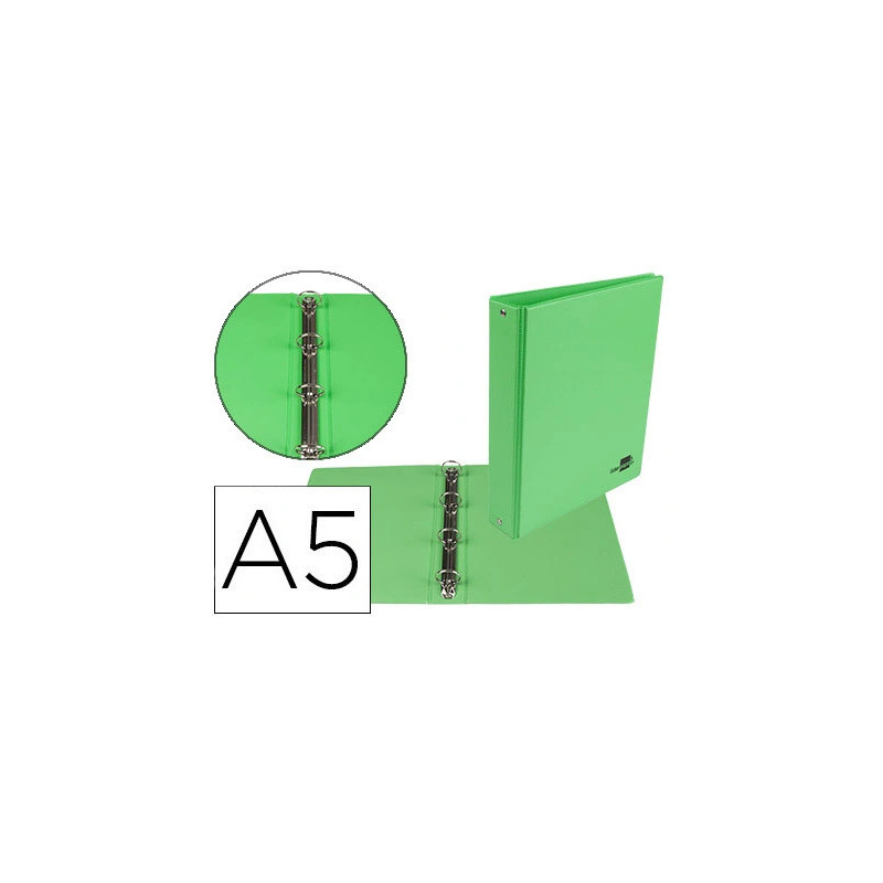 Classeur liderpapel 4 anneaux ronds 25mm a5 carton rembordé pvc coloris vert pistache